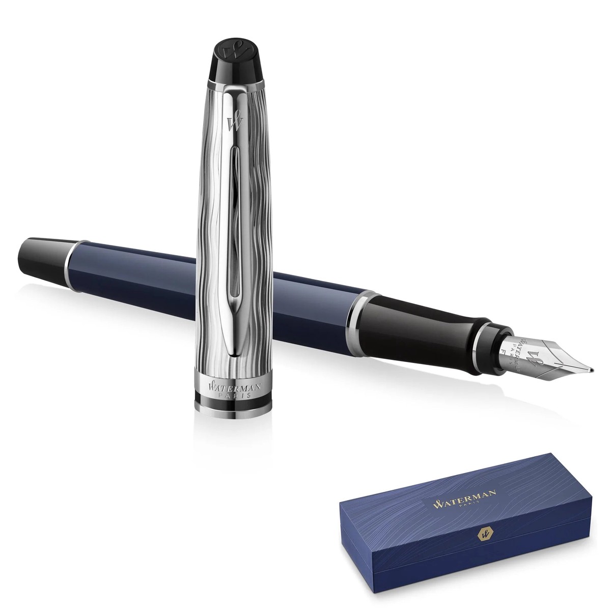 Waterman Expert Special Edition Deluxe Blue Chrome Trim Fountain Pen