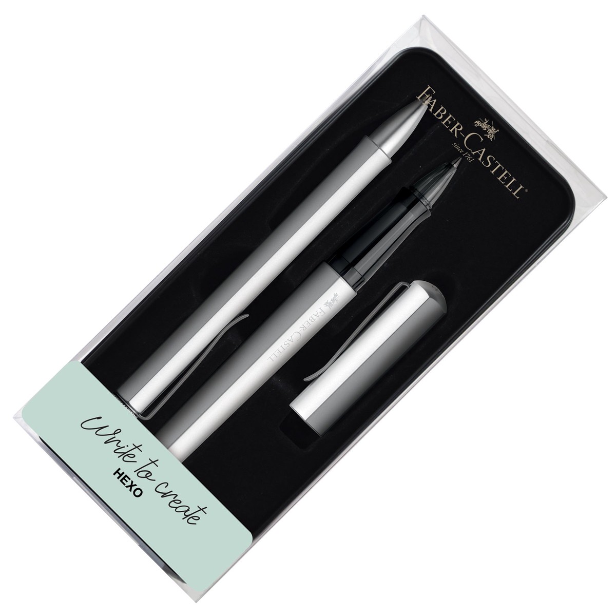 Faber-Castell Hexo Rollerball Pen and Ballpoint Pen Set Silver