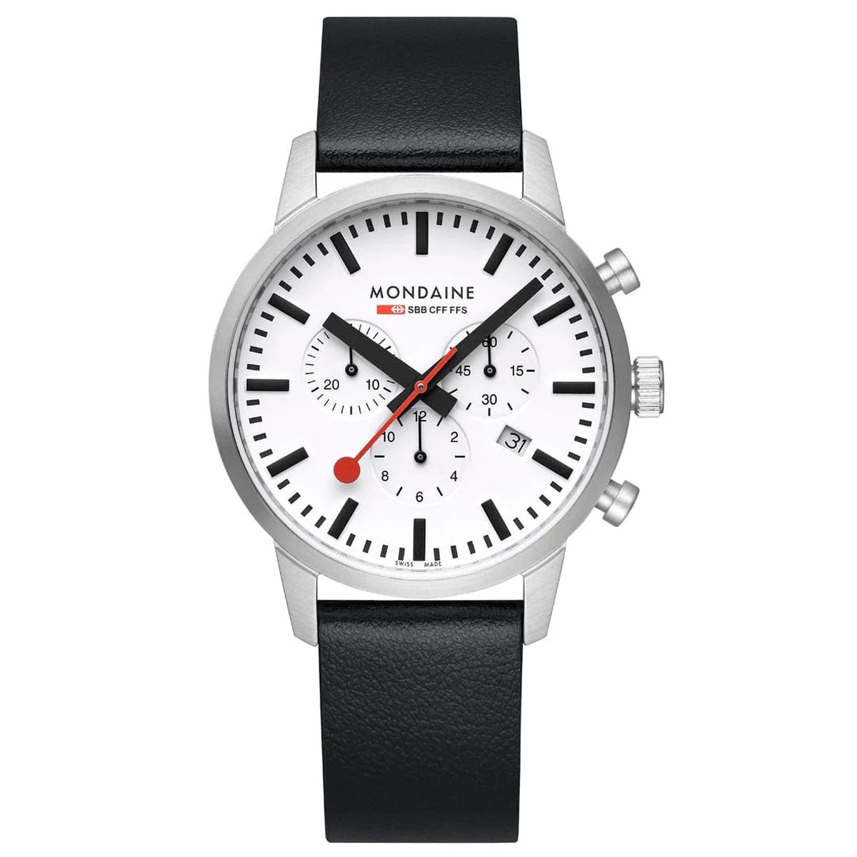 Mondaine NEO, Black Vegan Grape Leather, 41 mm Chronograph Men's Watch