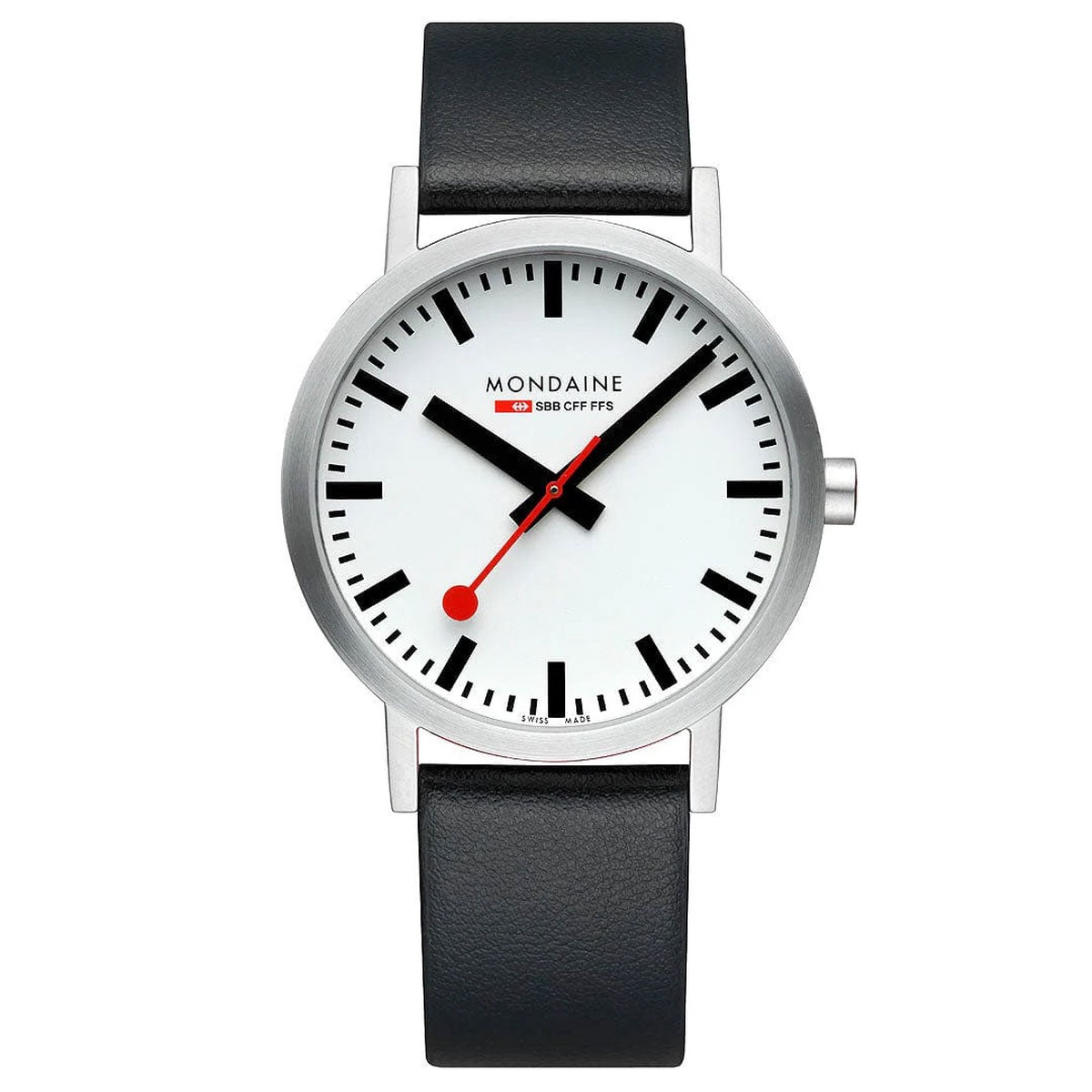 Mondaine Classic 40 mm, Black Vegan Grape Leather
