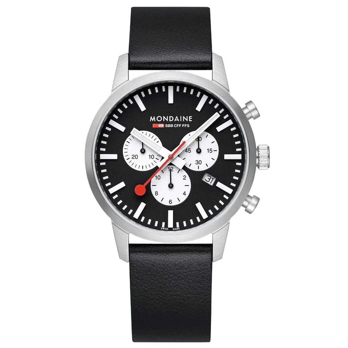 Mondaine NEO, Black Vegan Grape Leather, 41 mm Chronograph Men's Watch