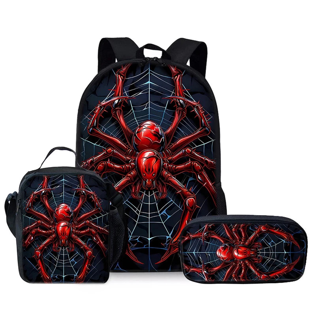 3-Piece Cartoon Spider Backpack Set for Kids
