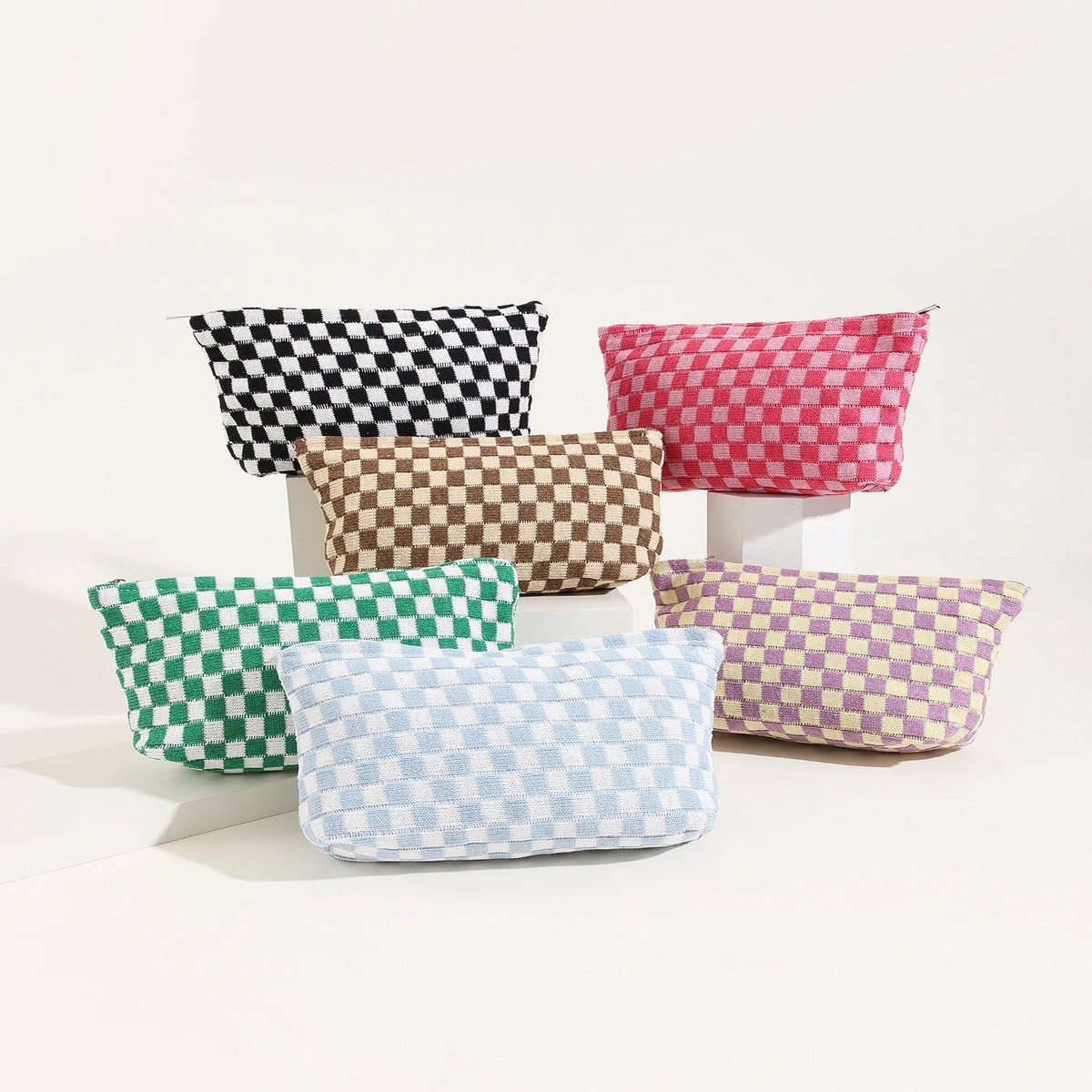 Aesthetic Checkered Makeup Organizer Bag