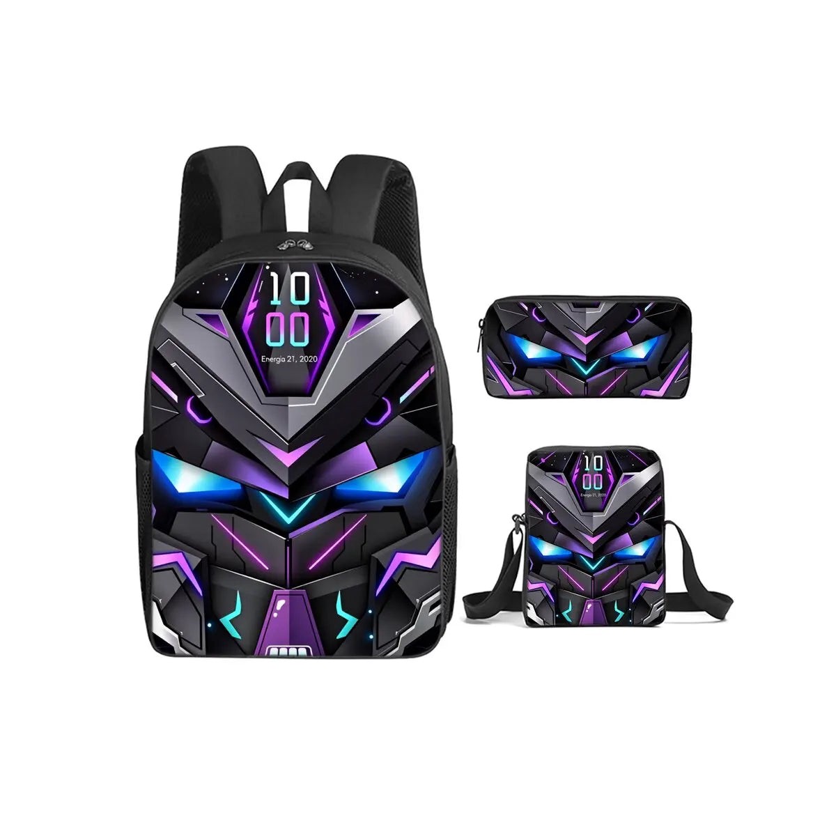 3-Pack Cartoon Mechanical Robot School Backpack Set
