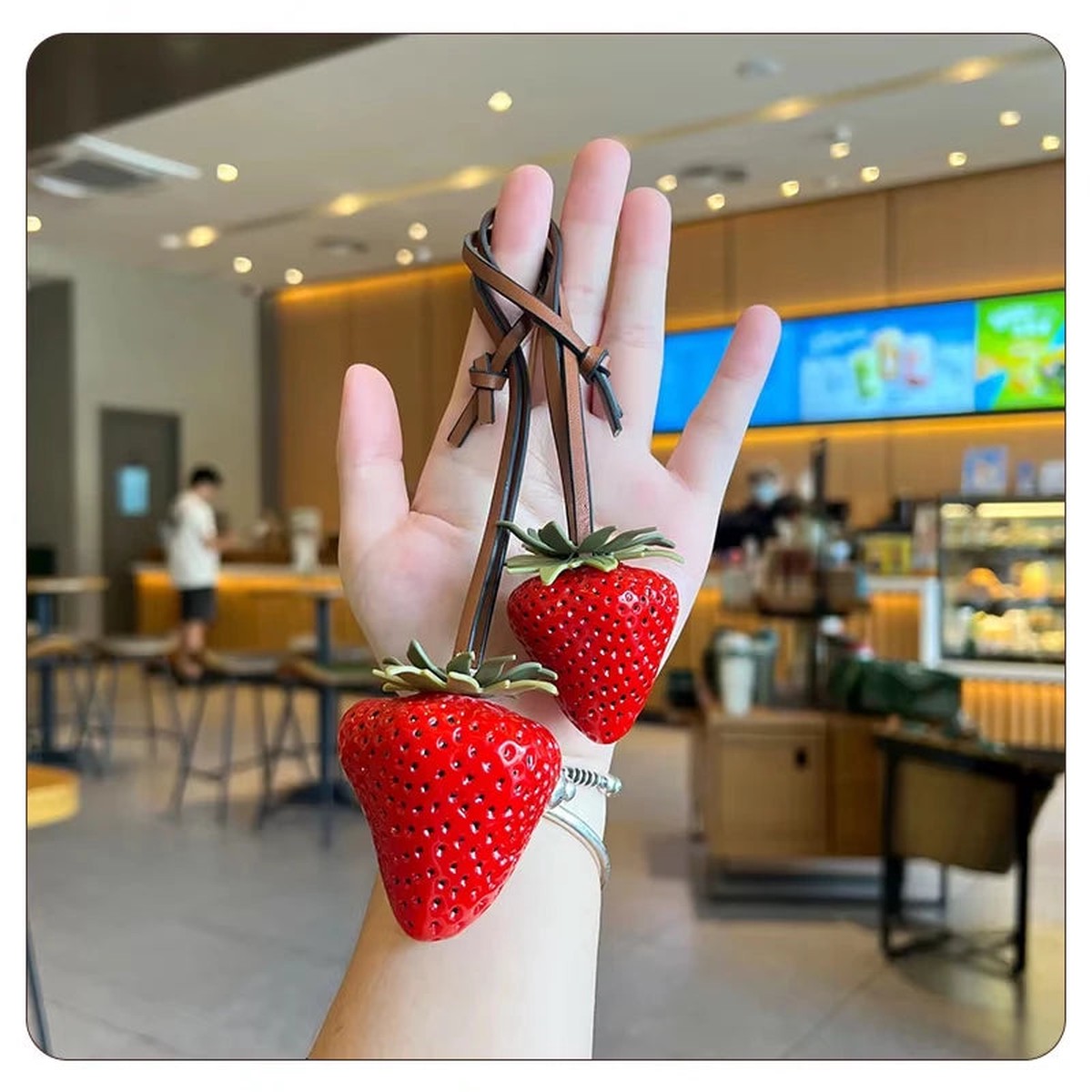 3D Resin Strawberry Bag Charm Keychain