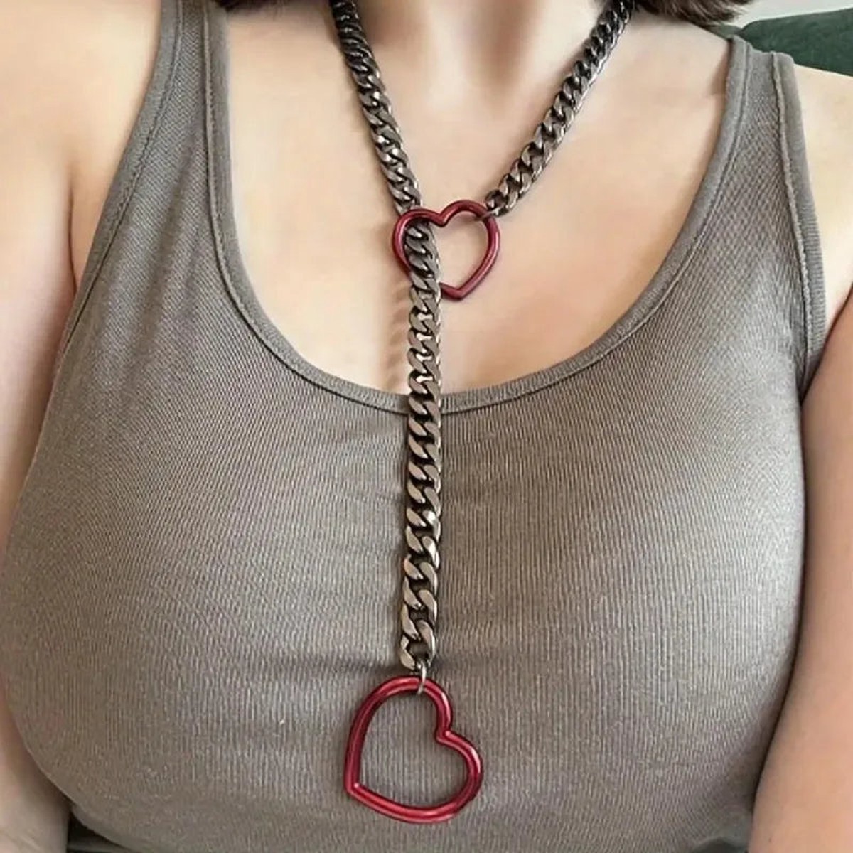 Adjustable Heart Link Necklace - Stainless Steel Cuban Chain