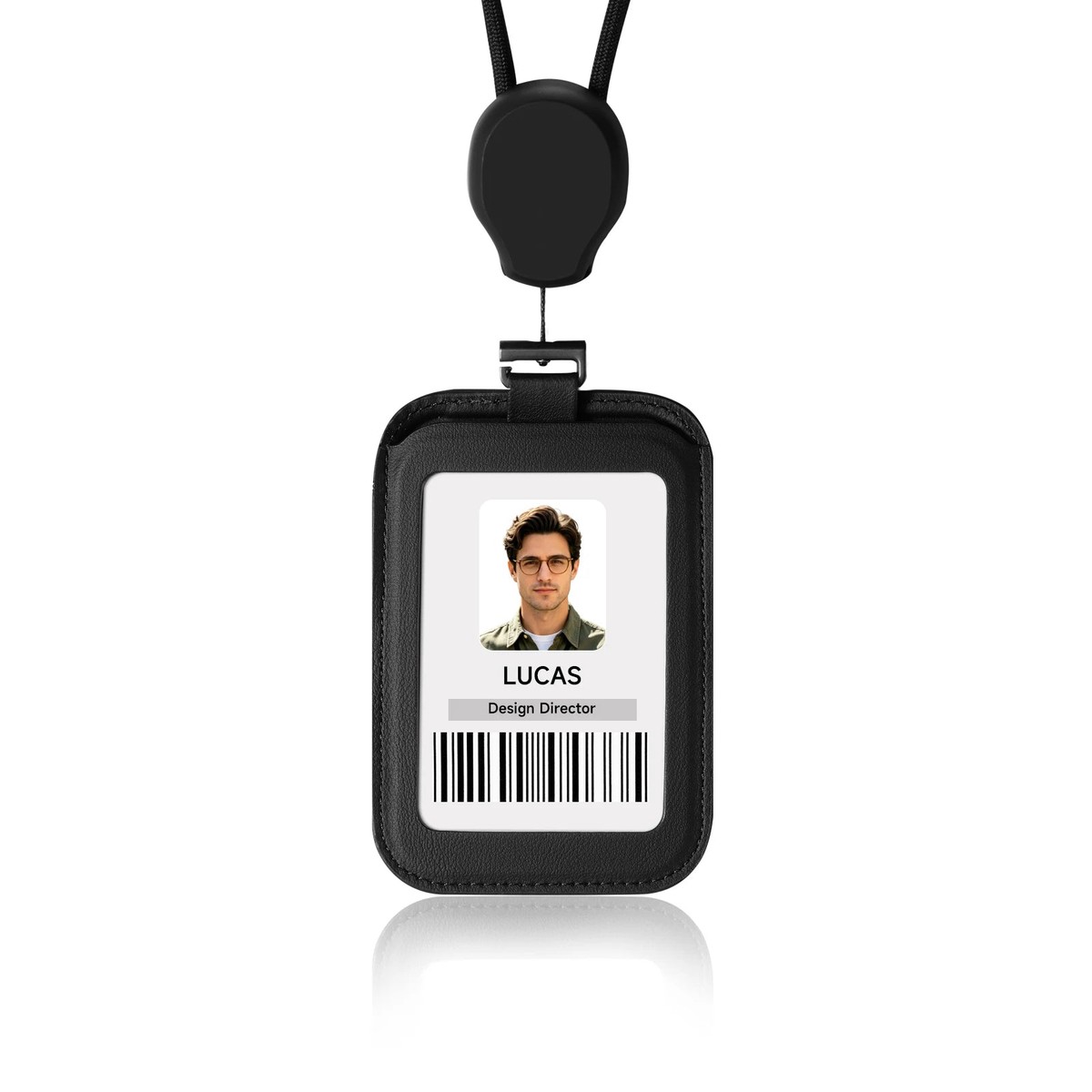 Adjustable Leather ID Card Holder with Neck Strap