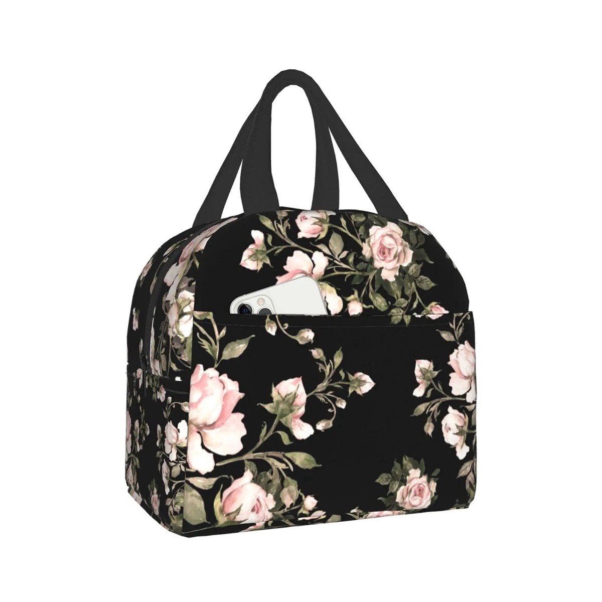 Insulated Watercolor Rose Pink Lunch Tote Bag