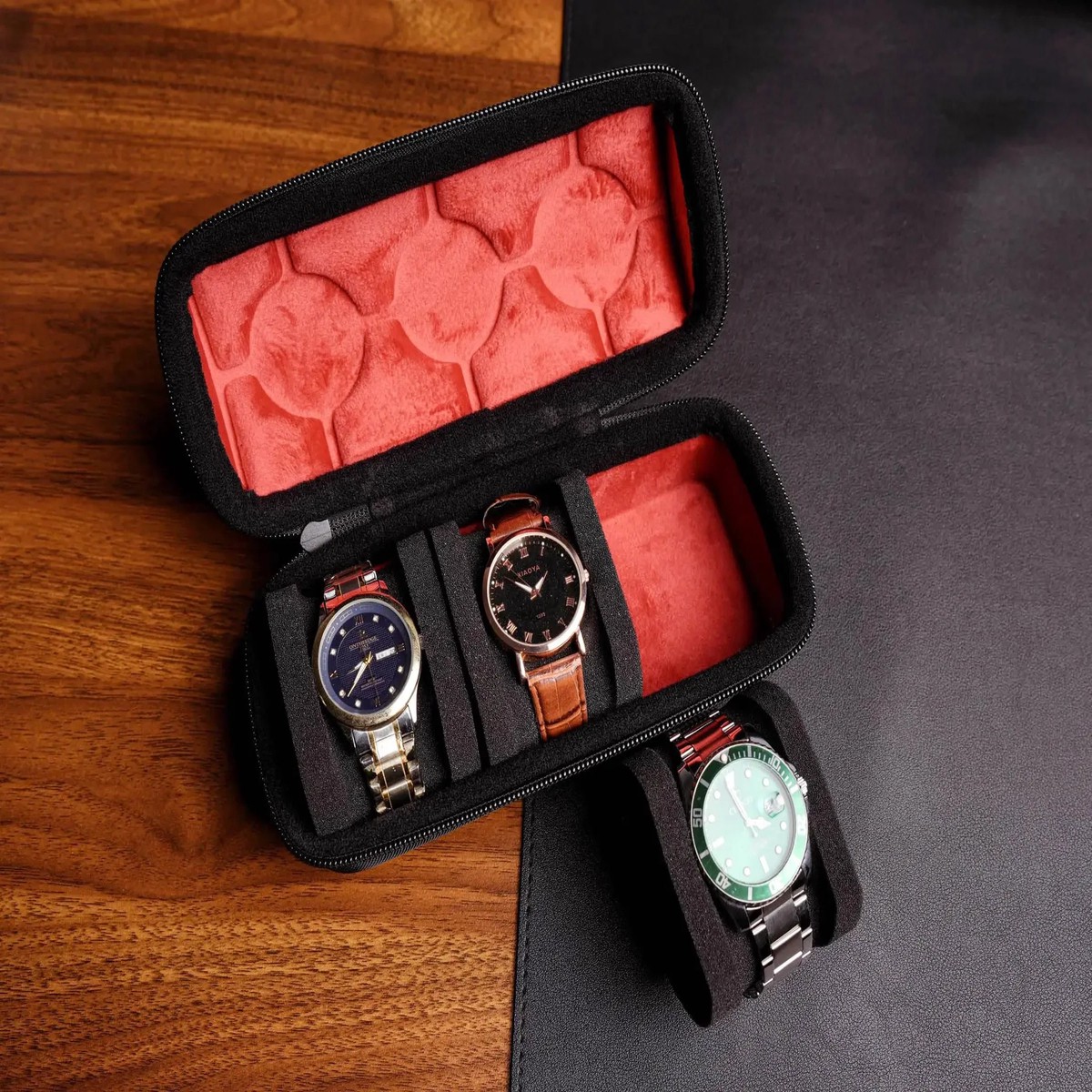 Multi-Slot Travel Watch Organizer Case with Soft Lining
